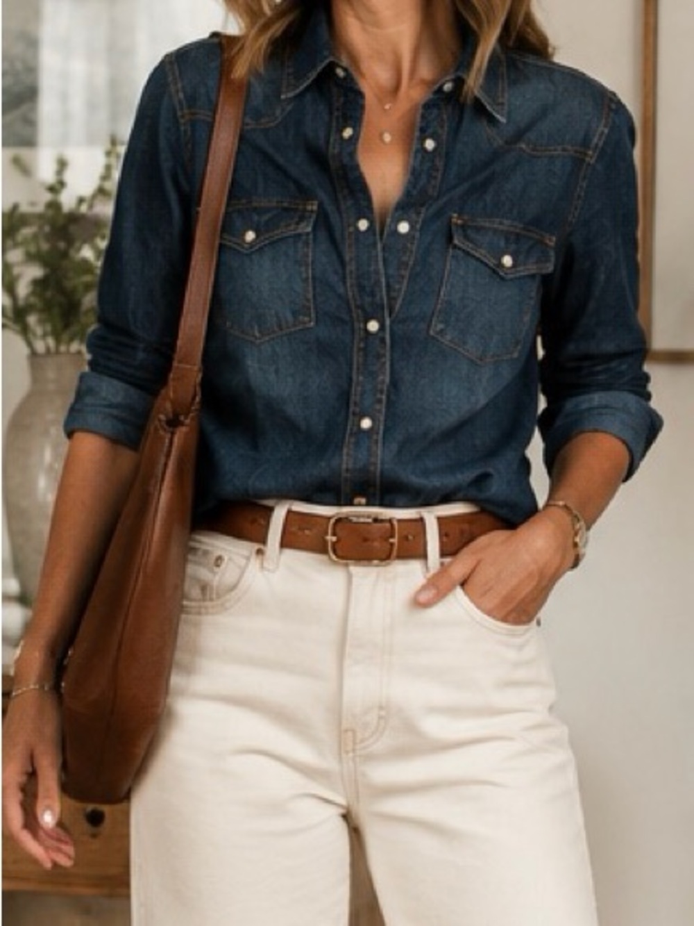 TNA Dark Blue Denim Button-Up Shirt